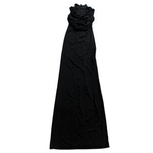 Magda Butrym Floral Applique Ruched Maxi Dress in Black